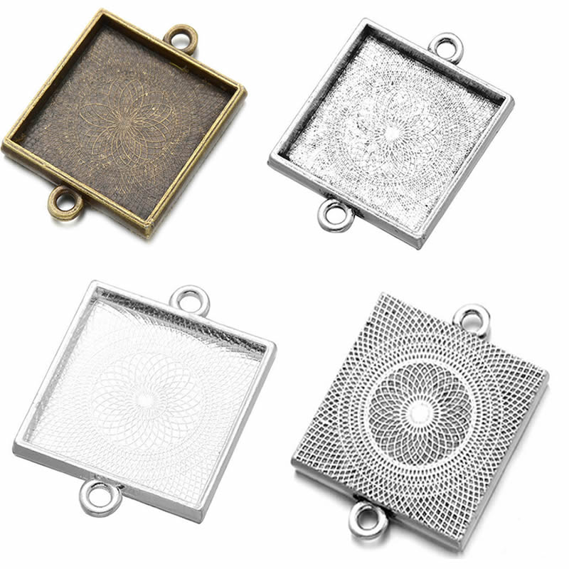 Bezels Set Pendant - Onebeading-Quadrado Cabochões Cameos Quadro, Moldura Pingente,